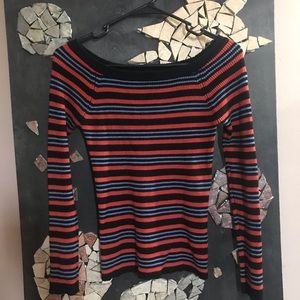 Striped off-shoulder long sleeve